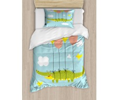 Flying Crocodile with Balloon Duvet Cover Set