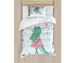 Female Crocodile with Love Duvet Cover Set