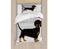 Dog Wears Xmas Hat Snow Duvet Cover Set