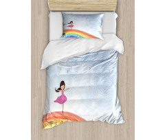 Girl Dances on Rainbow Duvet Cover Set