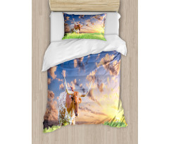 Female Cow in Pasture Sky Duvet Cover Set