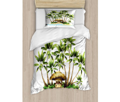 Trees and Bungalow Tiki Bar Duvet Cover Set