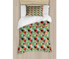 Hibiscus Parrot and Toucan Duvet Cover Set