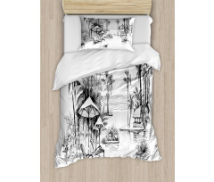 Sketchy Drawn Holiday Paradise Duvet Cover Set