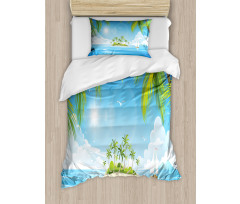 Cartoon of Tropical Island Duvet Cover Set