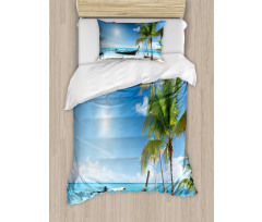 Wooden Boat on Exotic Beach Duvet Cover Set