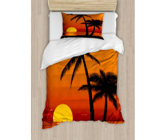 Orange Ombre Sunset and Trees Duvet Cover Set