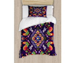 Rooster and Flowers Duvet Cover Set