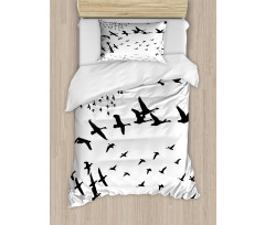 Monochrome Flying Birds Duvet Cover Set