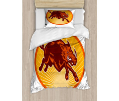 Retro Attacking Wild Boar Duvet Cover Set