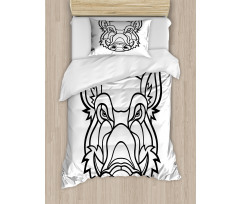 Uncolored Wild BoarHead Duvet Cover Set