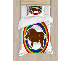 Wild Hog Boar in Rainbow Duvet Cover Set