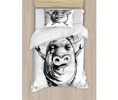 Sketch of Angry Rebel Pig Duvet Cover Set