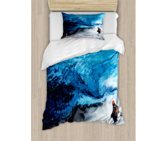 Traveler Man in Ice Cave Duvet Cover Set