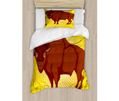 Comic Book Drawn Bison Duvet Cover Set