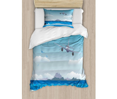 Plane Fly on Sea and Shark Duvet Cover Set