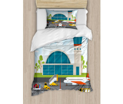 Cartoon Airfield Elements Duvet Cover Set