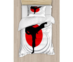 Man Karate Kick Silhouette Duvet Cover Set