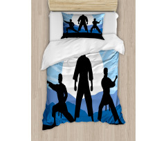 Karate Men Silhouettes Sun Duvet Cover Set