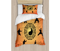 Yin Yang and Karate Poses Duvet Cover Set