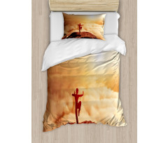 Karate Posed Man at Sunset Duvet Cover Set