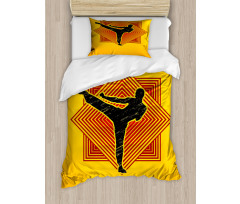 Grunge Kicking Man Squares Duvet Cover Set