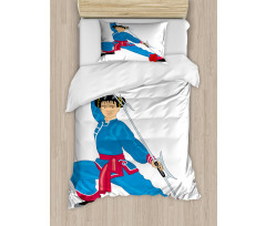 Cartoon Girl in Folk Clothe Duvet Cover Set