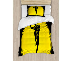 Karate Pose Man on Moon Duvet Cover Set