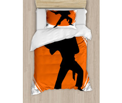 Karate Pose Man in Uniforms Duvet Cover Set