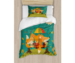 Foxes Umbrella Duvet Cover Set