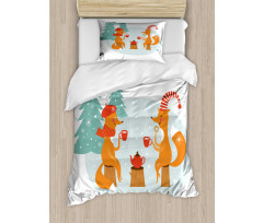 Happy Foxes Winter Duvet Cover Set