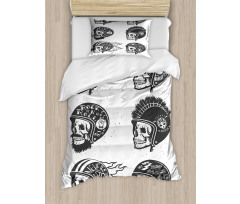 Greyscale Sketch Skulls Duvet Cover Set