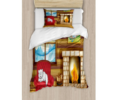 Sleepy Cat Rustic House Duvet Cover Set