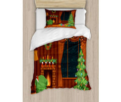 Cartoon Christmas Room Duvet Cover Set