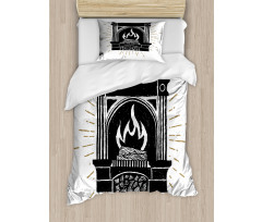 Vintage Log Fire Image Duvet Cover Set