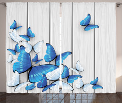 Kelebek Perde Mavi ve Beyaz Bahar Desenli
