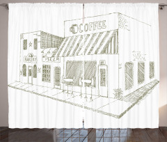 Mimari Perde Kahve Dükkanı Fırın ve Sokak Eskiz Çizimi