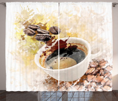 Suluboya Perde Sıçramış Kahve ve Çekirdekler ile Fincan