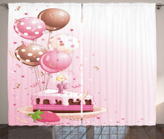 Doğum Günü Perde Pembe Pasta ve Balonlar