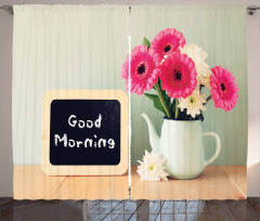 Pozitif Perde İyi Sabahlar Yazılı Tahta ve Çiçekler Model