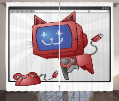 Funny Computer Cat Mouse Curtain