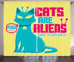 Cats are Aliens Cartoon Curtain