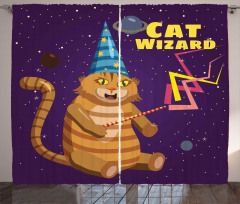 Cat Wizard Funny Cartoon Curtain