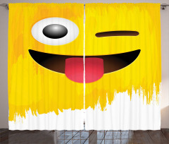 Winked Tongue Smiley Curtain