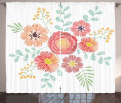 Pastel Folkloric Flowers Curtain