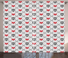 Skulls Red Hearts Curtain