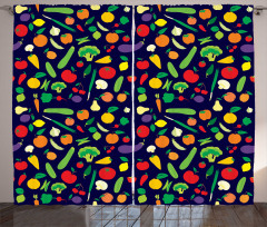 Vegetables and Fruits Cartoon Curtain