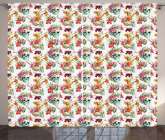 Lilies Blossoms Skull Curtain
