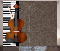 Piano and Violin Grunge Art Curtain