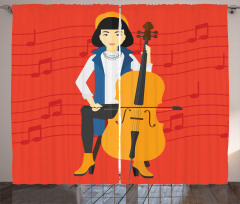 Cartoon Woman Playing Music Curtain